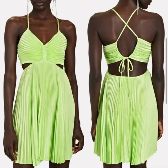 A.L.C. Ari Pleated Satin Mini Dress Green in Size 0 New with Tags! - Picture 5 of 13